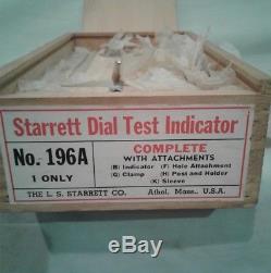 Vintage Starrett Dial Test Indicator 196A wooden box, parts still new in package
