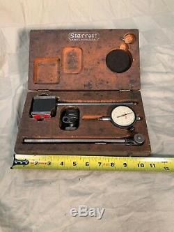 Vintage Starrett Magnetic Base Post Assembly with Dial Test Indicator wooden box