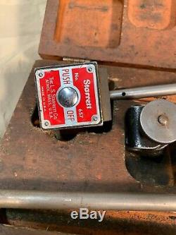 Vintage Starrett Magnetic Base Post Assembly with Dial Test Indicator wooden box