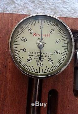 Vintage Starrett No. 196 Universal Dial Test Indicator Set Wood Case