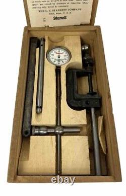 Vintage Starrett No. 196A Dial Test Indicator with Attachments Wood Case Machinist